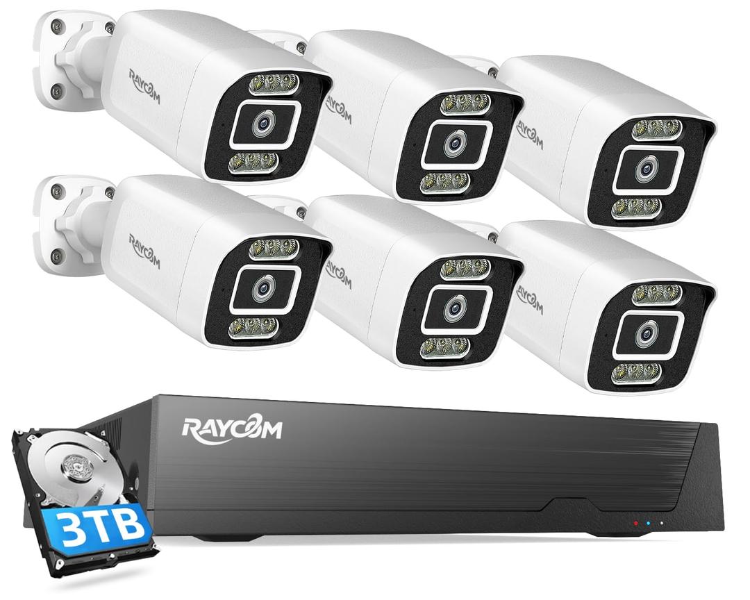 PoE Security Camera System, 6pcs Wired 5MP Outdoor IP Cameras with Color Night Vision, AI Human Detection, Two-Way Audio, 4K 8CH NVR with 3TB HDD for 24-7 Recording, No Monthly Fee