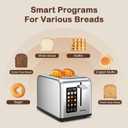Mecity 2 Slice Toaster Touch Screen 1.5" Wide Slot, Stainless Steel Smart Bread Toaster for Bagel Muffin Waffle Gluten Free Breads, Timer, Defrost, Reheat, 120V 825W