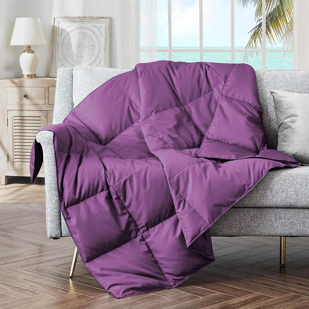 puredown Soft Feather Down Throw Blanket Lightweight Packable Couch Throw for Indoor and Outdoor Use, Throw 50"X70", Purple