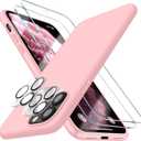 Dssairo [5 in 1 for iPhone 11 Pro Case 5.8, with 2 Pack Screen Protector + 2 Pack Camera Lens Protector, Liquid Silicone Ultra Slim Shockproof Protective Phone Case [Microfiber Lining] (Pink)