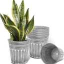vensovo 7 Inch Silver Metal Rustic Flower Pots - 6Pcs Medium Galvanized Planters with Drainage Hole and Rubber Plug, Rustproof Metal Bucket Plant Pots Farmhouse Vintage Style for Decor