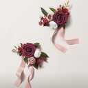 Ling's Moment 2pcs Prom Wrist Corsage Artificial Flowers, Girl/Mother Corsages Wristlet Dcor for Homecoming/Wedding/Anniversary, etc. Bungundy