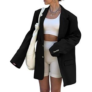 Grlasen Women Casual Elegant Long Sleeve Oversized Lapel Blazers Open Front Solid Work Office Jacket Blazer Black XL
