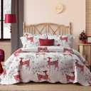 Hansleep Christmas Quilt King Size with Red Reindeer Print, 3 Piece Reversible Quilt Sets Lightweight Bedspread Bed Decor Coverlet Set for All Season
