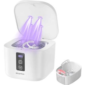 Retainer Cleaner, Ultrasonic Retainer Cleaner Machine 48kHz for Dentures, Mouth Guards, Braces, Toothbrush Heads, Jewelry, Ring with 300ML Capacity, 4 Modes Retainer Cleaning - White