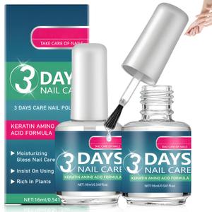3 Days Nail Care, Keratin & Amino Acid Clear Nail Treatment Oil, Moisturizing and Conditioning, for Dry, Weak & Fragile Nails, 16ml/0.56oz (2PCS)