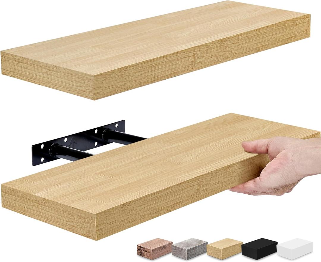 Sorbus Floating Shelves for Wall – 16 Inch Floating Shelf for Kitchen, Bedroom, Living Room, Bathroom, Home & Wall Decor - Mounted Bathroom Shelves with Invisible Brackets (Maple Wood, 2 Pack)