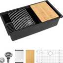 Dcolora 32 inches Granite Composite Kitchen Sink Workstation Black Undermount Single Bowl Large Kitchen Sink 32"W x 19"D x 10"H, DC-GU7741