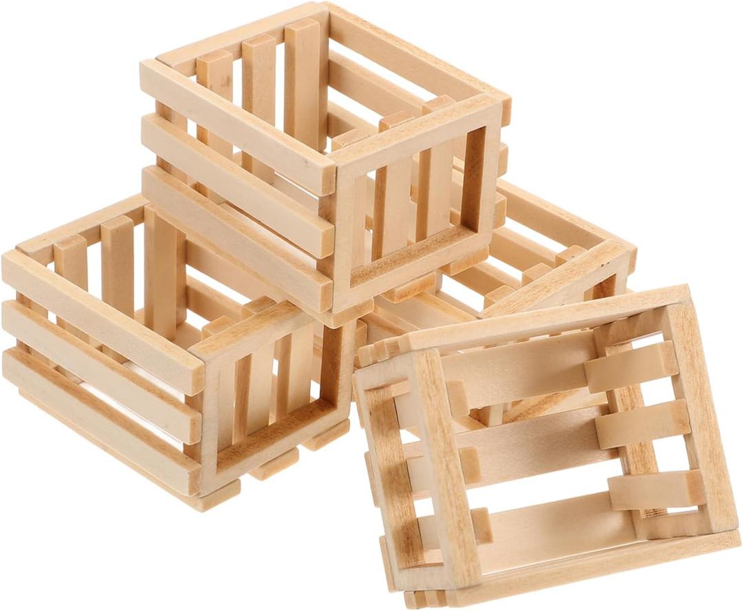 NUOBESTY 4pcs Scale Miniature Wooden Storage Baskets Decorative Decorative Storagebins for Dollhouse Craft Baskets