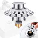 5.0 Upgraded Universal Bathroom Sink Stopper Pop Up, Sink Drain Plug for 1.06-1.80'' Drain Holes, Anti Clogging Sink Drain Filter with Hair Catcher, Bathroom Stainless Steel Sink Catcher Basket