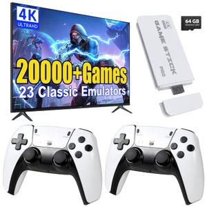 Retro Game Console Stick, Classic Video Games with 4K HDMI, Built-in 23 Emulators Wireless Retro Game Console Stick, 20000+ Games, Plug & Play TV Video Gaming Stick with Dual 2.4G Wireless Controllers