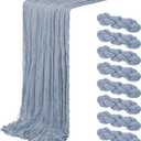 8 Pack Dusty Blue Cheesecloth Table Runner 20 x 120 inch Gauze Table Runners 10 FT Long,Semi Sheer Boho Cheese Cloth Fabric Table Runner Bulk for Wedding,Party,Baby Shower,Bridal Shower Decoration