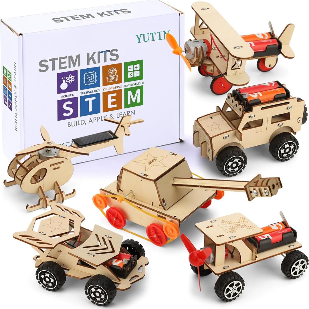 Yutin STEM Kits for Kids Age 8-10 10-12, 6 Set Wood Building Projects Crafts Science Model Car Kits for Kids Age 8-12, Wooden 3D Puzzles, STEM Toys for Boys 7 8 9 10 12 13 Year Old Birthday Gifts