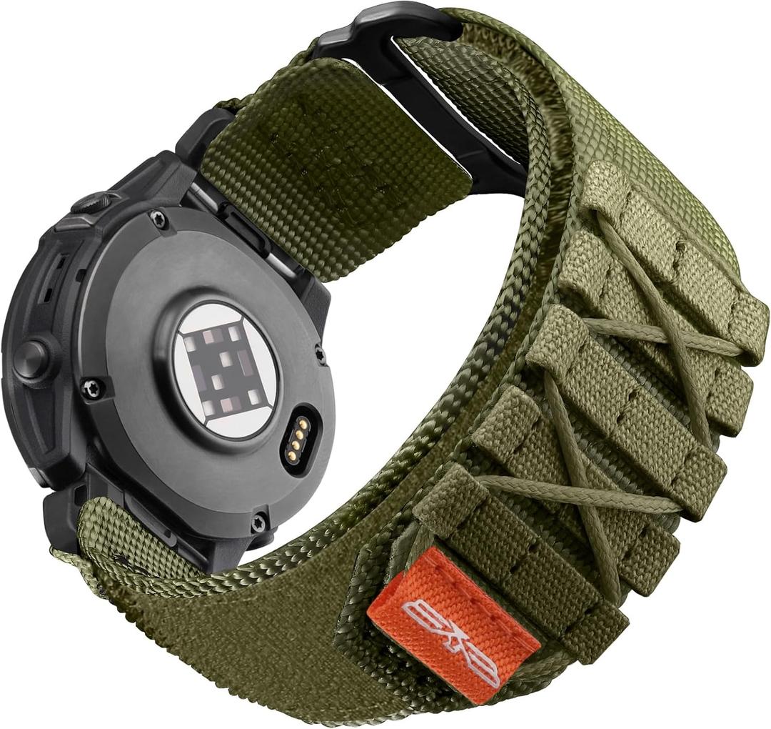 Tactical Rugged Nylon Quick Fit 26mm Watch Band for Garmin Fenix 8 51mm/7X/7X Pro/6X/6X Pro/5X/5X Plus/3/3 HR/Instinct 2X/Tactix/Enduro/Descent/Epix Pro 51mm (Medium, Army Green)