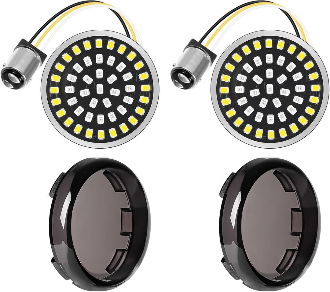 Benlari 1157 LED Front Turn Signal Light 2" Bullet Smoke Lens Cover Kit Compatible with Harley Davidson Dyna Softail Touring Road King Electra Street Glide 1997-2024
