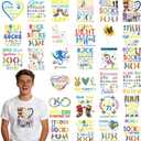 Dazoratix DTF Transfers Ready to Press - 30 Sheets World Down Syndrome Day Awareness Heat Patches Bulk Blue Yellow Ribbon Socks Stickers Vinyl for T Shirts Clothes Pillow Bag Hat DIY Crafts Decoration