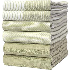 Premium Kitchen Towels (20x 28, 6 Pack) | Large Cotton Kitchen Hand Towels | Dish Towels | Flat & Terry Towel | Kitchen Towels | Highly Absorbent Tea Towels Set with Hanging Loop | Sage Green