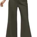 Famulily Womens Button Down Wide Leg High Elastic Waisted Capri Pants Casual Dressy Cropped Pants with Patch Pockets, XL