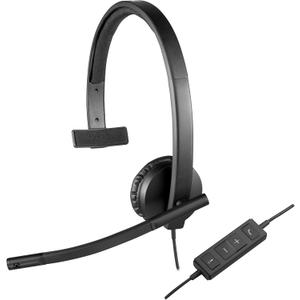 Logitech H570e Wired Headset, Mono Headphones with Noise-Cancelling Microphone, USB, In-Line Controls with Mute Button, Indicator LED, PC/Mac/Laptop - Black