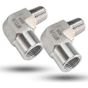 2pcs 90 Degree Street Elbow, 304 Stainless Steel Forged Barstock Street Elbow Adapter, Heavy Duty 5800PSI 1/8" NPT Female x Male Pipe Fitting Connector (1/8" MNPT x 1/8" FNPT)