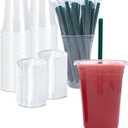 20 oz Clear Plastic Cups with Lids and STRAWS, Disposable Drinking Cups for Cold Drinks, Iced Coffee, Milkshakes, Smoothies, 25 Sets