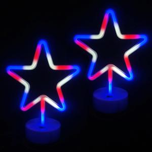 4th of July Decorations Neon Signs, 2 Pack Red White Blue Star LED Neon Lights USB/Battery Powered, Patriotic Lights for Home Tabletop Centerpiece Bedroom Night Light 4th of July Decor