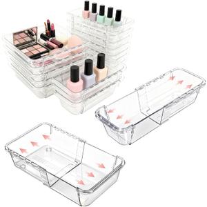 15 Pcs Extendable Drawer Organizer, 2 Sizes Adjustable Makeup Organizer For Drawer, Bathroom Drawer Organizer Tray, Clear Acrylic Vanity Storage Bin for Makeup, Cosmetic, Desk Drawer Organizer