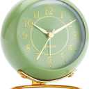 Metal Desk Clock, Retro Bedroom Table Vintage Analog Alarm Clock, Silent Non-Ticking Gold Clock, Bedside Dcor(Olive-Green)
