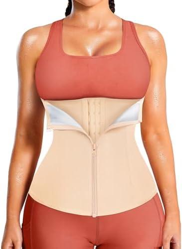 LEINIDINA Womens Waist Trainer Corset with Zipper Sweat Waist Trimmer for Women Workout Belt Corset Shapewear, Medium