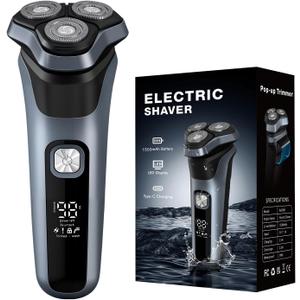 Electric Shavers for Men, 150-Min Runtime, Wet/Dry Electric Razor with Waterproof Design, Pop-Up Trimmer, Magnetic Detachable Blade Heads, LED Display, Smoothly Adheres to Sensitive Skin, Blue