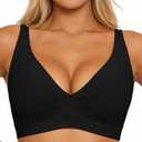Jelly Wireless Bra Seamless Deep V Push Up T-Shirt Comfortable Plunge No Underwire Bras with Adjustable Straps Everyday Bras Black L