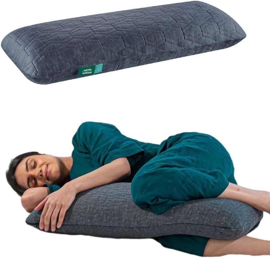 The White Willow Short Body Pillow Memory Foam Sleeping Soft Bed, Hug Pillow Insert for Sleeping & Side Sleeper (10W x 30L Inch) with Grey Zipper Cover Made from German Technology by BASF, Gray