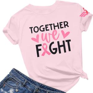 JINTING Womens Breast Cancer Shirts - Together We Fight Breast Cancer Awareness Shirts Short Sleeve Gifts Tee Top (Pink, XL)