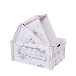 Vintage  Wooden Crates for Display, Set of 3 With Handles, Rustic Handmade Boxes for Storage, Solid Decorative Boxes (Rustic White), 10 x 6inch 8 x 5 inch, 7 x 3inch