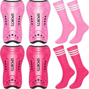 2 Pcs Soccer Shin Guards Girls with Soccer Socks Toddler Shin Guards Protective Lightweight Gear for 3-15 Years Old Girls Boys Youth Children Teens Games (Small, Pink, Rose Red)
