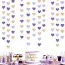 Champagne Gold Purple Heart Party Decorations Glitter Paper Love Heart Hanging Garland Banner Streamer for Valentines Day Birthday Baby Shower Wedding Anniversary Lilac Violet Lavender Themed Party