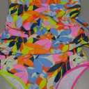 RXRXCOCO Women Tankini Swimsuits Bathing Suits Tummy Control Colorblock V Neck Ruched High Waisted Swimwear (Large, Botanical Print)