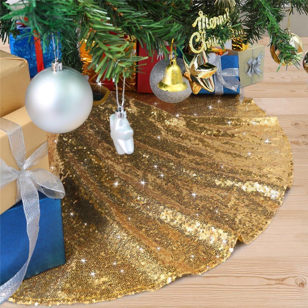 Gold Tree Skirts Christmas Tree Skirt Sequence Christmas Tree Skirts Round 36inch Sequin Tree Skirts Personalized Xmas Decor Home Decor Skirts, 36 Inch