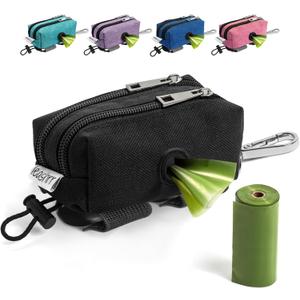 Dog Poop Bag Holder for Leashes - Dog Poop Bag Dispenser and Treat Holder with 2 Waterproof Pouches for Pet Waste Bags and Walking Accessories + 1 Free Roll - Leashrr 2.0 (Color) (Black)
