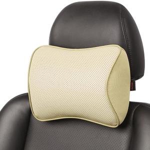 Aukee Car Headrest Pillow Memory Foam Car Neck Pillow Soft Leather Headrest for Driving Home Office Beige (1PC), Pack of 1