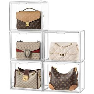 HBlife 5 Pack Purse Storage Organizer for Closet, Medium Clear Stackable Handbag Display Case Box with Magnetic Door for Collectibles, Cosmetics, Women Heels and Toys Missing Couple Items