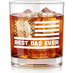 Birthday Gifts for Dad from Daughter Son - 11 oz Engraved Crystal Whiskey Glasses - Gifts for Dad Who Wants Nothing, Men Birthday Ideas (American Dad - White)