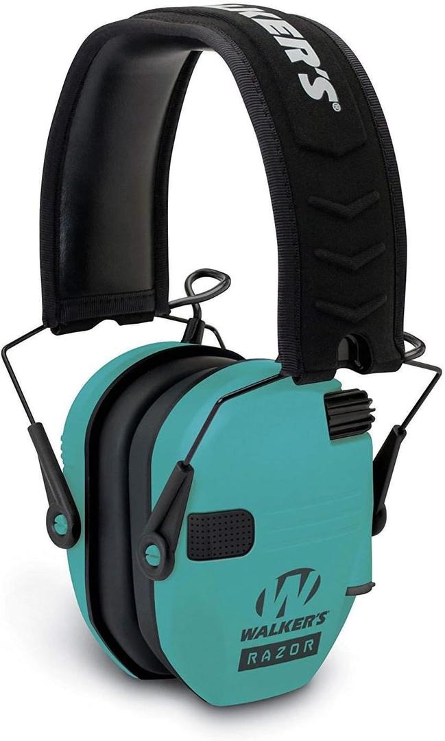 Walker's Razor Slim Ultra Low Profile Compact Design Adjustable Range Shooting Hunting Hearing Protection Electronic Earmuffs (Light Teal)