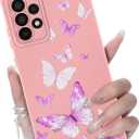 for Samsung Galaxy A32 5G Phone Case, Fashion Flower Pattern Design Girls Women Liquid Silicone Cover, Slim Shockproof and Scratch-Resistant Soft Case for Samsung A32 - Butterfly Pink