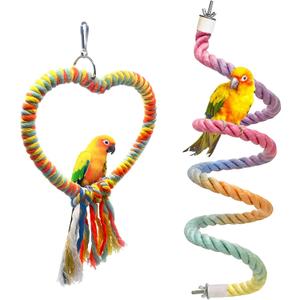 Bird Rope Swing Toy Parrot Climbing Perch Stand for Cockatiel Conure Cage Hanging Decor Parrot Natural Wood Stand Perch, Swing Natural Parrot Perch(Color)