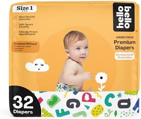 Hello Bello Premium Baby Diapers Size 1, 32 Count of Disposable, Extra-Absorbent, Hypoallergenic Baby Diapers with Snug and Comfort Fit, Alphabet Soup