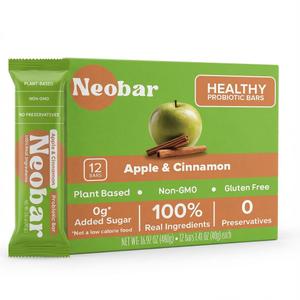 NEOBAR Apple Pie, Apple Cinnamon Probiotic Bars - Plant-Based Vegan Fruit and Nuts Snack Bars, Gluten Free Dairy Free Snacks, No Added Sugar, No Preservatives, Non-GMO |12 Count (EXP 10/01/26)