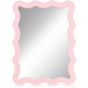Leinuosen 1 Pcs Scalloped Magnetic Locker Mirror Small Real Glass Makeup Mirror with Magnetic Backing Cute Locker Decorations for Office Cabinet Lockers Accessories (5 x 7 Inch,Pink)