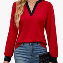 Womens Work Blouse Dressy Business Casual Tops Long Lantern Sleeve V Neck Office Fall Shirt, Size M