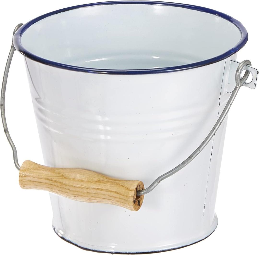 IBILI Utility Bucket Blanca 14 cm in White/Blue, Wood, 14 x 14 x 20 cm